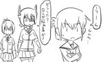  comic crossed_arms eyepatch folded_ponytail gloves greyscale hair_ornament inazuma_(kantai_collection) kantai_collection monochrome multiple_girls neck_ribbon ponytail ribbon sailor_collar school_uniform serafuku shiranui_(kantai_collection) short_hair tenryuu_(kantai_collection) tonda translated |_| 