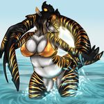  anthro big_breasts bikini breasts cleavage clothed clothing female fish hair hi_res horn invalid_tag marine navel shark shikoku-una short_hair solo swimsuit water wide_hips 
