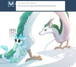  ask asphagnum blue_hair chinese_dragon claws dragon feathers female feral fur green_eyes green_hair hair haku(character) haku_(spirited_away) horn mammal my_little_pony patch(character) tumblr wings 