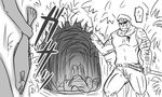  1boy admiral_(kantai_collection) blood blood_on_face bloody_clothes cave comic fish greyscale hat kantai_collection katana matsuda_chiyohiko monochrome muscle peaked_cap sword tank_top tonda weapon 