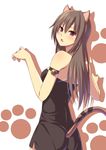 :o animal_ears bell blush brown_eyes brown_hair cat_ears cat_girl cat_paws cat_tail ese_shinshi looking_at_viewer open_mouth original paws simple_background solo tail 