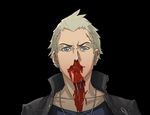  andrew_wk blonde_hair blood blood_on_face blue_eyes ear_piercing earrings gakuran i_get_wet jewelry male_focus nose_piercing nosebleed parody persona persona_4 piercing scar school_uniform solo tatsumi_kanji unsomnus 