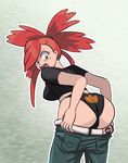  artist_request ass asuna_(pokemon) black_panties breasts denim embarrassed gym_leader huge_ass jeans large_breasts panties pants pokemon pokemon_(game) pokemon_oras pokemon_rse red_hair surprised symbol underwear undressing 