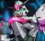  artist_logo commentary_request glowing glowing_eyes green_eyes gundam gundam_calibarn gundam_suisei_no_majo highres korean_commentary mar10 mecha mobile_suit no_humans robot science_fiction solo upper_body v-fin 