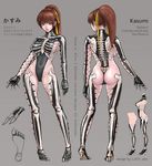  alternate_costume artist_request ass bone breasts brown_eyes brown_hair concept_art contrapposto dead_or_alive dead_or_alive_5 hair_ribbon high_heels kasumi_(doa) large_breasts leotard long_hair multiple_views navel ponytail revealing_clothes ribbon skeleton_costume skin_tight standing thong_leotard 