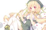  blonde_hair cookie eating food hat long_hair looking_at_viewer low_twintails lowres original pf pleated_skirt red_eyes skirt solo twintails very_long_hair 