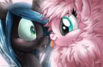  blue_eyes blush boop changeling duo equine fangs female fluffle_puff fluffy friendship_is_magic fur green_eyes green_hair hair horn horse jadedjynx mammal my_little_pony nose_boop pink_fur pink_hair pony queen_chrysalis_(mlp) tongue tongue_out 