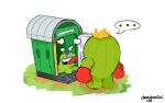  2others artist_name boxing_gloves cactus creature digimon digimon_(creature) doggomimi grass highres multiple_others numemon plant red_eyes spines teeth togemon tongue tongue_out 