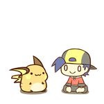  :&gt; :3 backwards_hat cafe_(chuu_no_ouchi) chibi gen_1_pokemon gold_(pokemon) hat lowres pokemon pokemon_(creature) pokemon_(game) pokemon_hgss raichu smile tail 