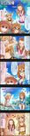  5koma araki_hina blonde_hair brown_eyes brown_hair character_name cinderella_girls_gekijou closed_eyes colorized comic futaba_anzu glasses green_eyes hair_ornament hat highres idolmaster idolmaster_cinderella_girls jougasaki_rika long_hair long_image low_twintails messy_hair multiple_girls official_art seki_hiromi short_hair straw_hat swimsuit tall_image translated twintails two_side_up 