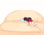  bed black_hair chim kill_la_kill matoi_ryuuko messy_hair pillow shirt short_hair t-shirt 