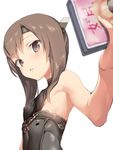  aida_takanobu bad_id bad_twitter_id bare_shoulders blurry breasts brown_eyes brown_hair depth_of_field hair_between_eyes headband kantai_collection short_hair small_breasts solo taihou_(kantai_collection) upper_body 