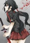  bad_id bad_pixiv_id black_hair blood-c hair_ornament hair_tubes holding katana kisaragi_saya koubou long_hair looking_at_viewer pleated_skirt red_eyes school_uniform skirt solo sword twintails weapon 