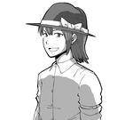  bad_id bad_pixiv_id bow greyscale hat hat_bow highres iroiro_yaru_hito looking_at_viewer monochrome open_mouth short_hair simple_background smile solo touhou usami_renko white_background 