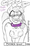  anthro anthrofied bent_over black_and_white breasts collar cum cum_in_hair cum_on_face cum_on_glasses dialog earth_pony englsh_text equine eyewear fall_of_equestria female fucked_silly glasses hair horse mammal monochrome my_little_pony nipples nude open_mouth pony solo strangerdanger text tongue tongue_out 