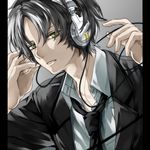  androgynous bad_id bad_pixiv_id black_hair expressionless formal headphones koubou letterboxed looking_at_viewer necktie original short_hair suit yellow_eyes 