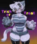 2024 absurd_res anthro big_breasts blush bodily_fluids breasts clothed clothing domestic_cat english_text felid feline felis female fur grey_body grey_fur hi_res looking_at_viewer mammal open_mouth simple_background sleepiness18 solo sweat text yellow_eyes