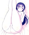  :o ass bad_id bad_pixiv_id bed_sheet blue_eyes blue_hair blush breasts ckst legs_up long_hair looking_at_viewer love_live! love_live!_school_idol_project nipples panties small_breasts solo sonoda_umi tears topless underwear 