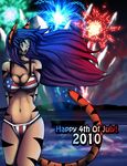  bikini blue_eyes breasts female fireworks hair human kate_summers long_hair mammal night outside purple_hair sageofotherworlds seaside swimsuit water 