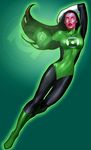  1girl alien bodysuit dc_comics female flying gloves green_lantern green_lantern_(series) iolande jewelry no_pupils red_skin ring solid_eyes solo yellow_eyes 