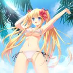  absurdres beach bikini blonde_hair blue_eyes day flower hair_flower hair_ornament hibiscus highres long_hair navel original shoufukucho solo standing swimsuit twintails very_long_hair 