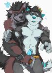  aluminemsiren anthro arcanine biceps big_muscles big_penis blue_eyes canine dog duo gay grope husky male mammal muscles nintendo pecs penis pok&#233;mon teeth video_games williamca 