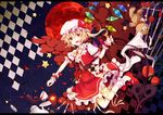  apple argyle argyle_background bad_id bad_pixiv_id bat blonde_hair blush coin cup flandre_scarlet food fruit full_moon gensou_aporo hat laevatein looking_at_viewer moon open_mouth red_eyes red_moon red_skirt short_hair side_ponytail skirt solo star stuffed_animal stuffed_toy tea teacup teddy_bear touhou wings wrist_cuffs 