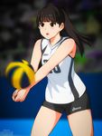  armpits black_hair erkaz open_mouth ponytail real_life sabina_altynbekova shorts solo sportswear volleyball volleyball_uniform 