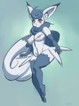  animal_ears blue_hair blush_stickers breasts commentary elbow_gloves full_body furry gen_6_pokemon gloves highres large_breasts live_for_the_funk meowstic navel nipples nude orange_eyes personification pokemon pokemon_(game) pokemon_xy scar short_hair solo tail thighhighs 
