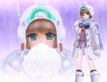  1girl brown_hair coat female gm_(mobile_suit) gm_cold_districts_type green_eyes gundam gundam_0080 hat mori_chu solo 