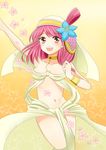  :d anklet bad_id bad_pixiv_id choker cropped_legs dancer dancing flower hair_flower hair_ornament harem_outfit highres jewelry long_hair magi_the_labyrinth_of_magic midriff morgiana navel necklace o-ring o-ring_top open_mouth pink_eyes pink_hair smile solo veil yuzuki_maki 