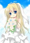 air ayabisu blonde_hair blue_eyes bouquet bridal_veil dress elbow_gloves flower gloves hair_ribbon kamio_misuzu long_hair ponytail ribbon tiara veil wedding_dress 