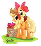  apple apple_bloom_(mlp) applejack_(mlp) bow cub duo equine female feral friendship_is_magic fruit hat horse mammal my_little_pony mysticalpha pony young 