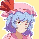  annoyed blue_hair cato_(monocatienus) fang fang_out frilled_shirt_collar frills frown hat messy_hair mob_cap outline red_eyes remilia_scarlet short_hair solo touhou upper_body 