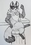  anthro canid canine cartoon_network crossed_legs digitigrade female ginu hi_res mammal mao_mao:_heroes_of_pure_heart miumaumao neckerchief neckerchief_only one_eye_closed paws raccoon_dog sitting solo tanuki tanya_keys traditional_media_(artwork) wink 