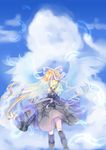  absurdres air airi_(megumi0216) blonde_hair cloud day highres kamio_misuzu long_hair ponytail school_uniform sky transparent_wings very_long_hair wings 