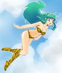  aku_to_diamond animal_print bad_id bad_pixiv_id bikini boots green_eyes green_hair horns long_hair lum solo swimsuit tiger_print urusei_yatsura 