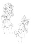  animal_ears bottomless dog_ears dog_tail foreshortening greyscale hairband hamao hand_on_hip kita_high_school_uniform looking_at_viewer miyafuji_yoshika monochrome multiple_girls open_mouth paw_pose pointing school_uniform serafuku strike_witches suzumiya_haruhi suzumiya_haruhi_no_yuuutsu tail wide_sleeves world_witches_series 