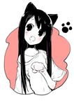  animal_ears aoki_shin blush cat_ears collarbone fang loose_clothes loose_shirt monochrome off_shoulder original paw_pose paw_print pink shirt solo 