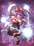  hat lightning nagae_iku purple_hair red_eyes ribbon sankuma short_hair solo touhou 