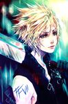  blonde_hair blue_eyes cloud_strife copyright_name final_fantasy final_fantasy_vii final_fantasy_vii_advent_children gloves male_focus prodigy_bombay solo sword weapon zipper 