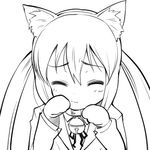  animal_ears bell bell_collar cat_ears collar greyscale hairu k-on! lowres monochrome nakano_azusa paw_pose solo 