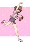  ahoge bad_id bad_pixiv_id bag brown_eyes brown_hair handbag hidaka_ai highres idolmaster idolmaster_dearly_stars navel onion_(lemlaml) panties pantyshot short_hair skirt solo underwear 