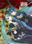  1girl ano_(sbee) aqua_eyes aqua_hair black_dress blue_eyes blue_hair blue_scarf candle cantarella_(vocaloid) chain dress flower gloves hair_flower hair_ornament hair_ribbon hatsune_miku kaito long_hair mask ribbon rose scarf twintails very_long_hair vocaloid 