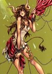  brown_hair chain demon_girl hands horns nabeya_sakihana original red_eyes solo traditional_media 