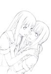 greyscale hands hidari_kagetora highres hug monochrome multiple_girls original school_uniform serafuku sketch yuri 