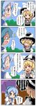  4koma :t blonde_hair brush check_translation comic heterochromia highres kirisame_marisa maiku multiple_girls pout purple_umbrella tatara_kogasa touhou translated translation_request umbrella 