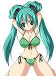  bad_proportions bikini breasts cleavage front-tie_top green_eyes green_hair hatsune_miku k_(niyari) large_breasts long_hair side-tie_bikini solo swimsuit twintails vocaloid 