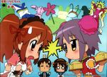  3girls absurdres asahina_mikuru bamboo_steamer cheerleader china_dress chinese_clothes cosplay dinosaur dress fairy frog highres kyon multiple_girls nagato_yuki nurse suzumiya_haruhi suzumiya_haruhi-chan_no_yuuutsu suzumiya_haruhi_no_yuuutsu takemoto_yasuhiro waitress 