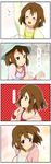  4koma brown_hair bucket_hat comic expressions hair_ornament hairclip hat hirasawa_yui k-on! mizuki_makoto short_hair solo translated 